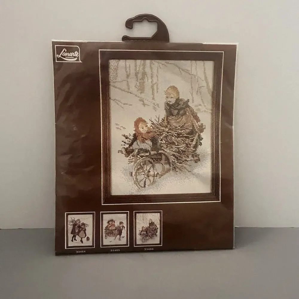 Lanarte Cross Stitch Kit #33466 Children Sticks Wheelbarrow Snow VTG - NOS